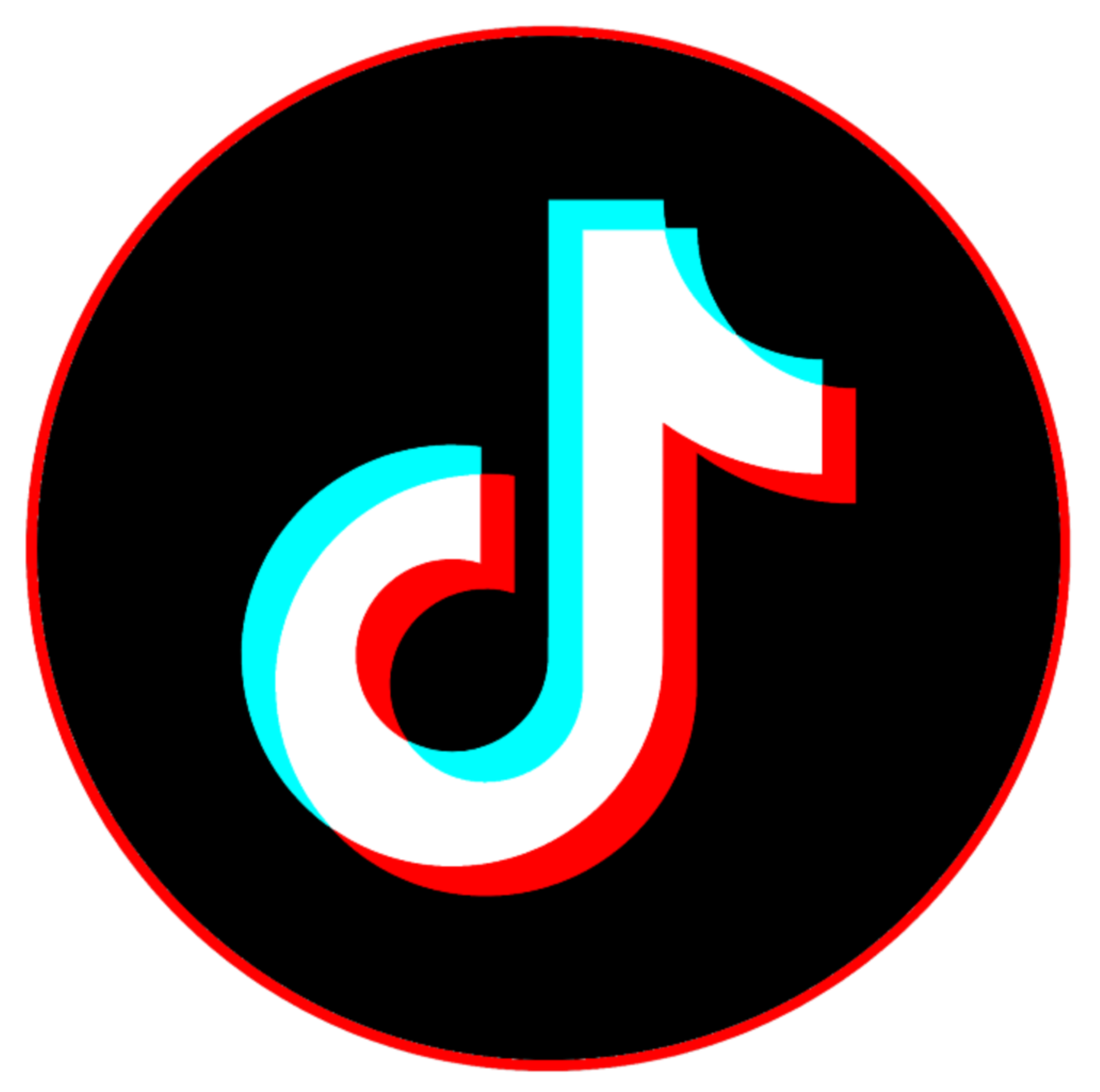 TikTok logo with a black circle and red border on a white background - Aresfit