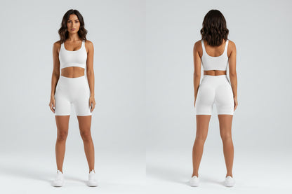 Woman wearing white butt lifting shorts white - Aresfit