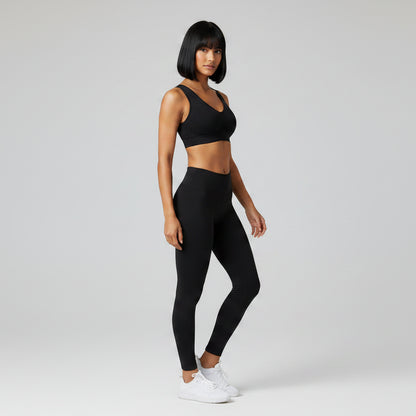 Women’s black breathable support sports bra front view for gym and cardio workouts - AresFit