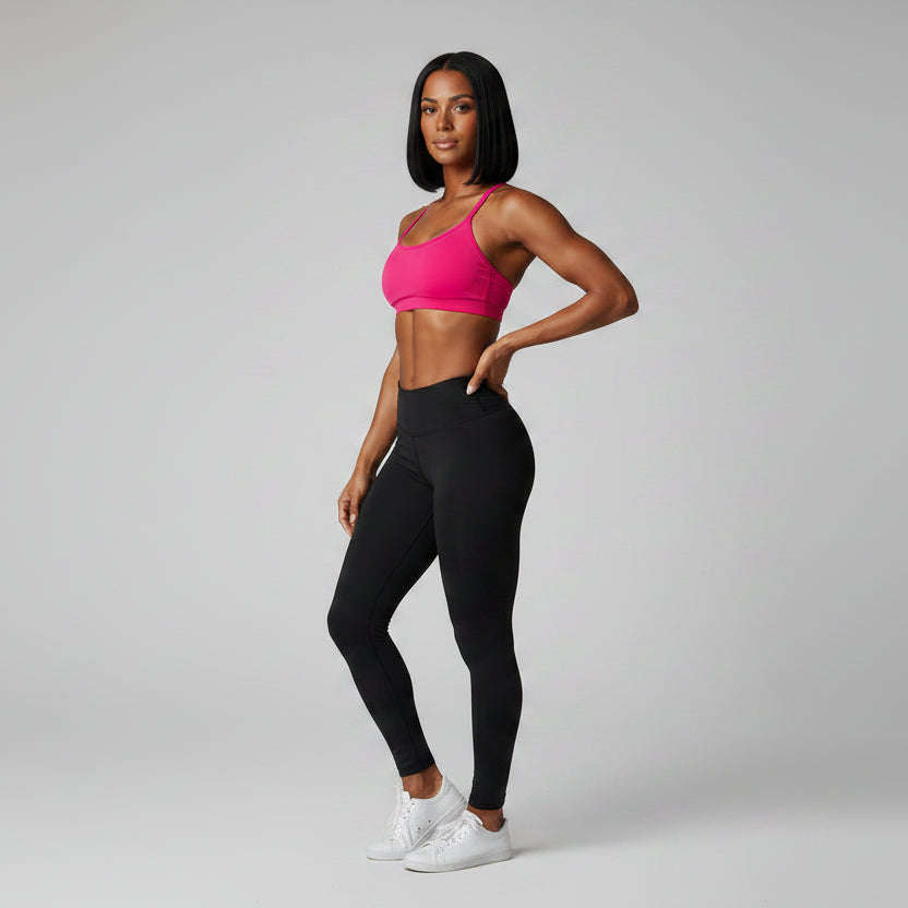 Pink and black women’s cross back sports bra for gym and fitness training - AresFit