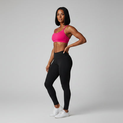 Pink and black women’s cross back sports bra for gym and fitness training - AresFit