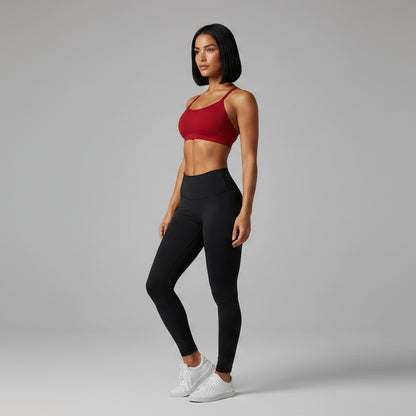 Red and black women’s cross back sports bra for cardio and activewear training - AresFit