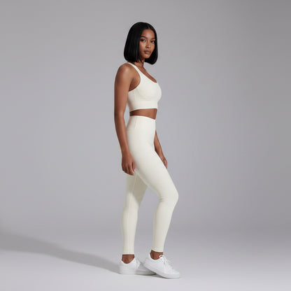 White women’s cross back sports bra side view with lightweight athletic fit - AresFit