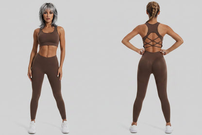Women’s brown seamless gym set with sculpting workout fit - AresFit
