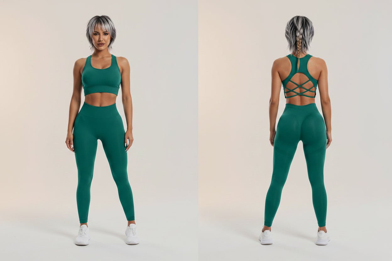 Women’s green sports bra and leggings gym set for workouts - AresFit
