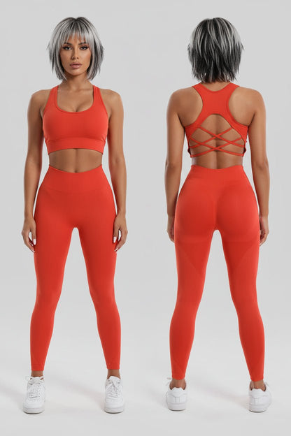 Women’s orange seamless gym set with sculpting activewear fit - AresFit