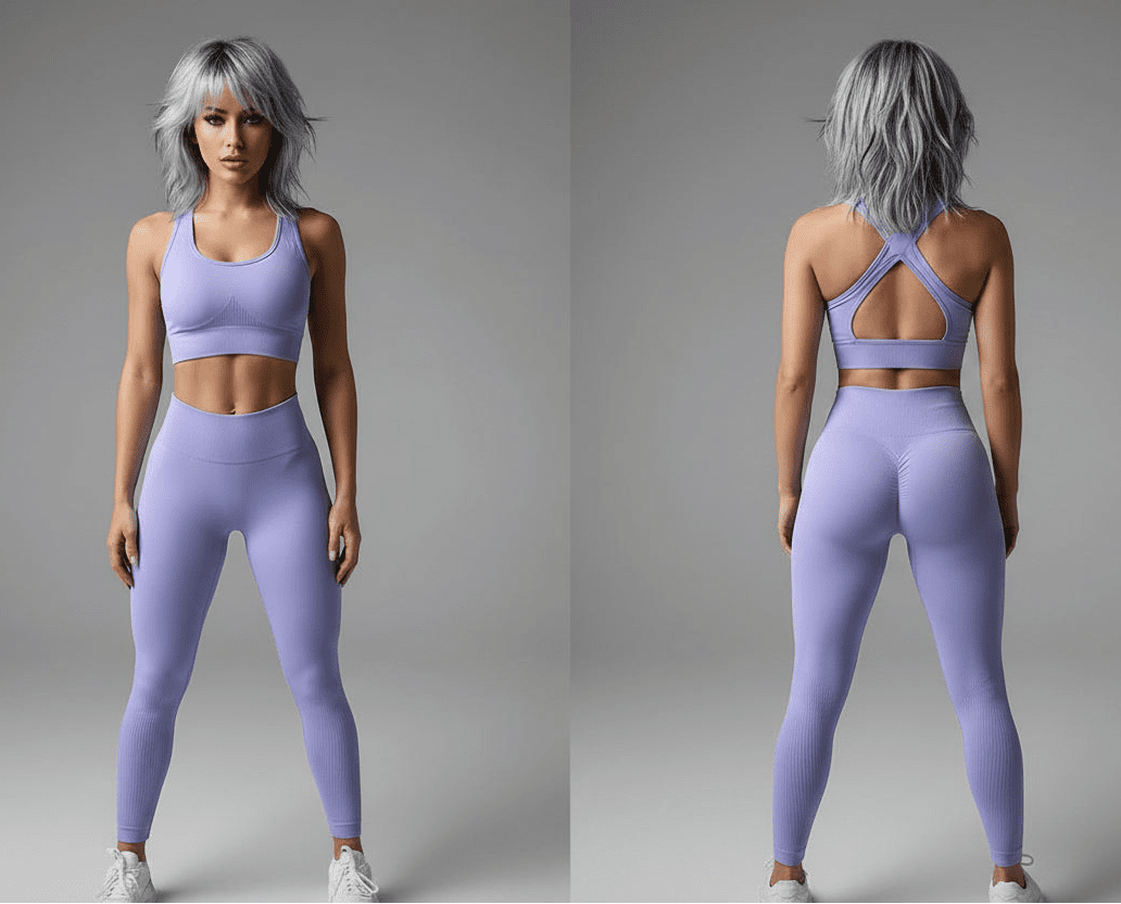 Women’s purple seamless workout set with fitted gymwear style - AresFit