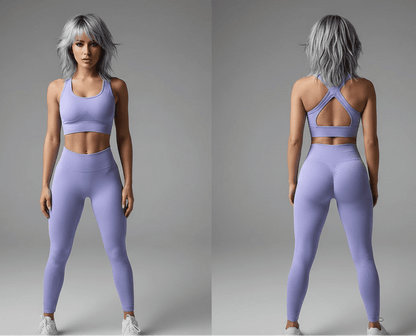 Women’s purple seamless workout set with fitted gymwear style - AresFit