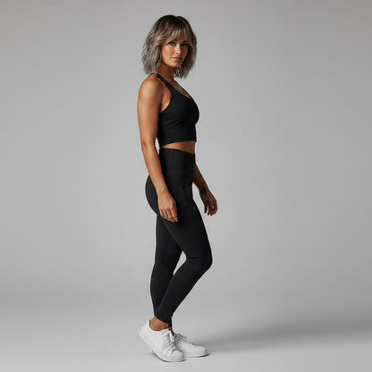 Women’s black halter neck gym top with seamless supportive fit - AresFit