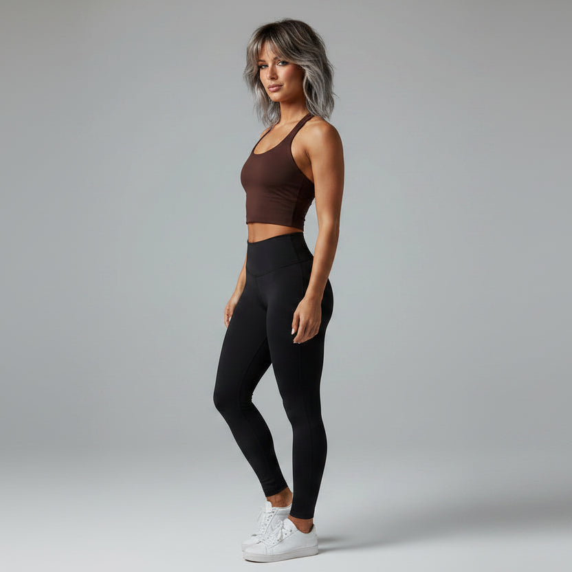 Women’s brown halter neck gym top with breathable stretch fit - AresFit