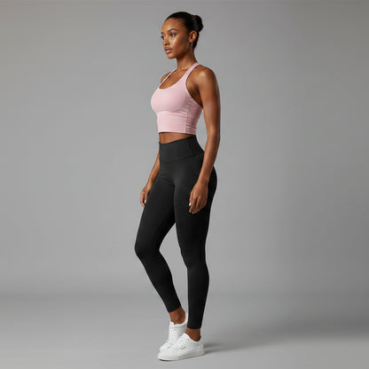 Women’s pink halter neck gym top with seamless fitted workout style - AresFit