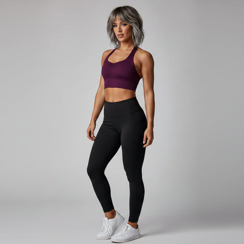 Women’s purple halter neck gym top with lightweight workout fit - AresFit