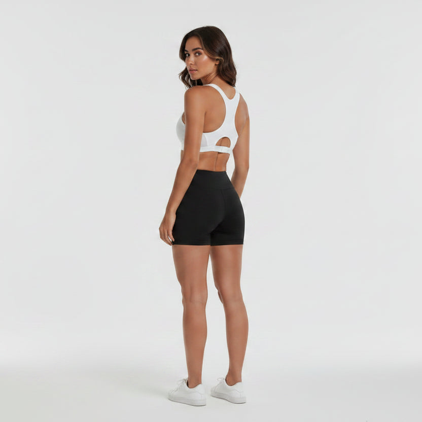 Women’s white high support sports bra front view for gym training and activewear - AresFit