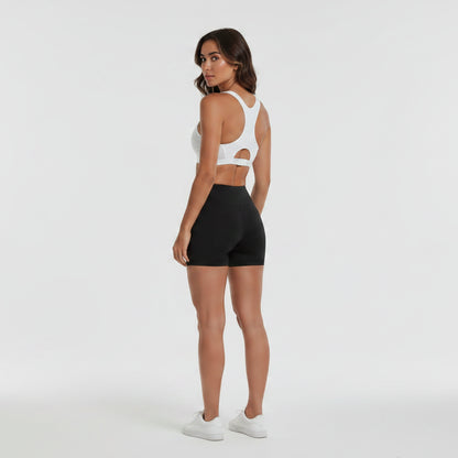 Women’s white high support sports bra front view for gym training and activewear - AresFit