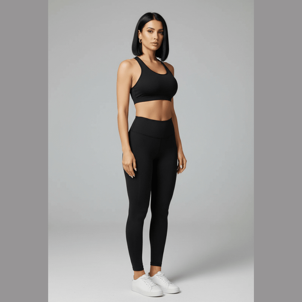 Women’s black racerback gym bra front view for workouts and activewear - AresFit