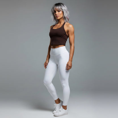 Women’s brown longline halter tank top with seamless activewear fit - AresFit