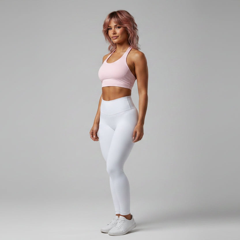 Women’s cream longline halter tank top with breathable stretch fit - AresFit