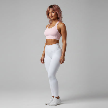 Women’s cream longline halter tank top with breathable stretch fit - AresFit