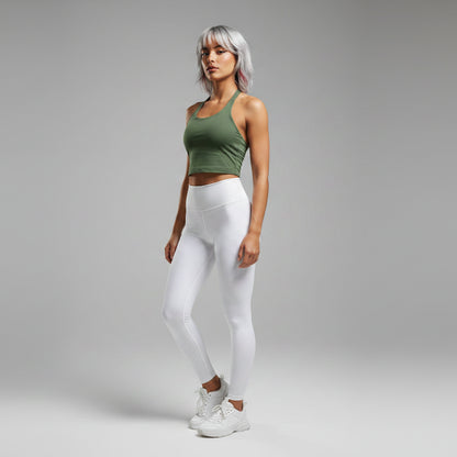 Women’s green longline halter tank top with breathable seamless style - AresFit