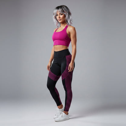 Women’s magenta longline halter tank top with fitted seamless workout fit - AresFit