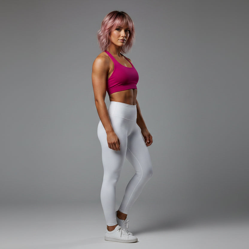 Women’s magenta longline halter tank top with seamless workout fit - AresFit