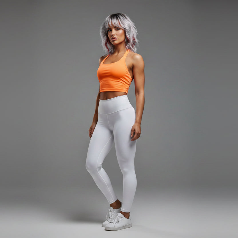 Women’s orange longline halter tank top with breathable workout fit - AresFit
