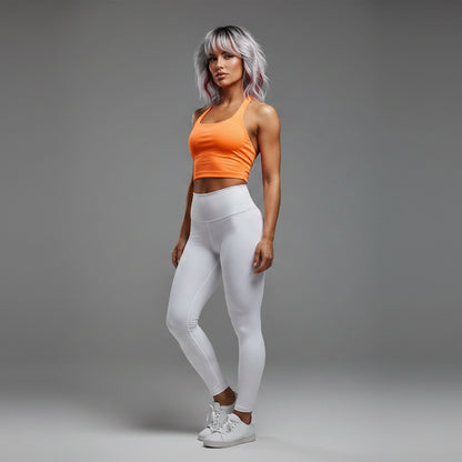 Women’s orange longline halter tank top with breathable workout fit - AresFit