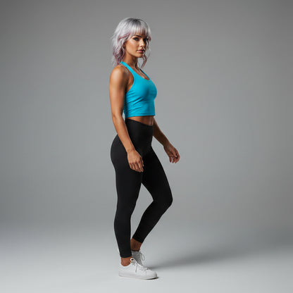 Women’s turquoise longline halter tank top with fitted gym style - AresFit