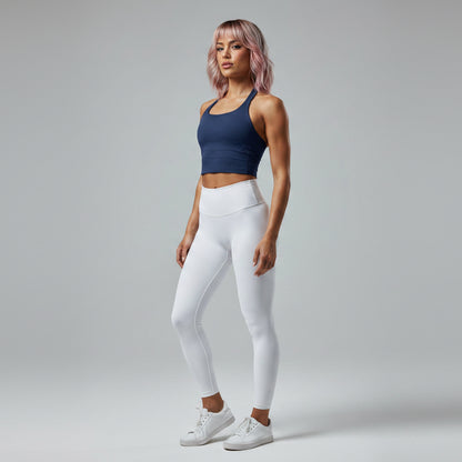 Women’s white longline halter tank top with breathable activewear fit - AresFit