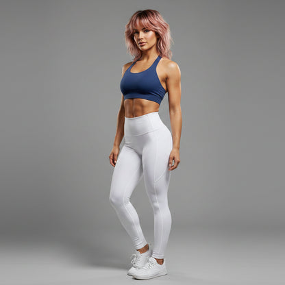Women’s dark blue longline halter top with seamless gym activewear fit - AresFit