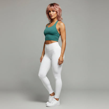 Women’s green longline halter top with seamless activewear style - AresFit