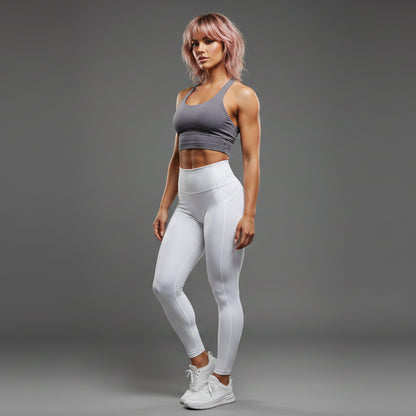 Women’s grey longline halter top with seamless stretch fit - AresFit