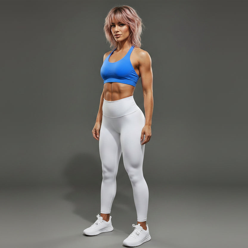 Women’s light blue longline halter top with breathable activewear fit - AresFit