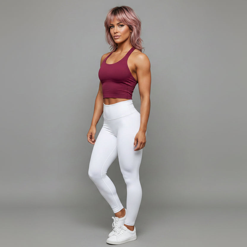 Women’s magenta longline halter top with fitted seamless workout fit - AresFit