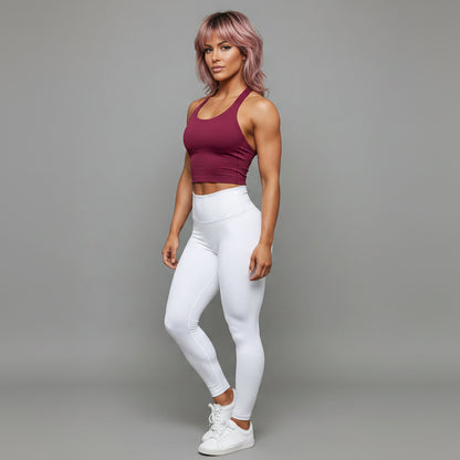 Women’s magenta longline halter top with fitted seamless workout fit - AresFit