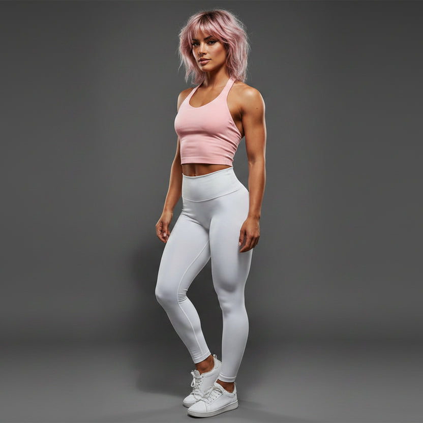 Women’s peach longline halter top with fitted seamless style - AresFit