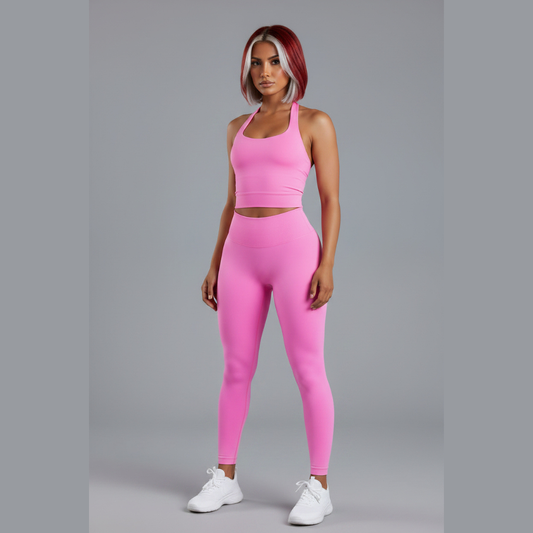 Women’s pink longline halter top with seamless activewear fit - AresFit