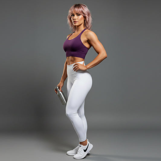 Women’s purple longline halter top with breathable workout style - AresFit