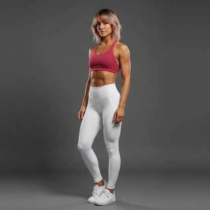 Women’s red longline halter top with seamless workout fit - AresFit