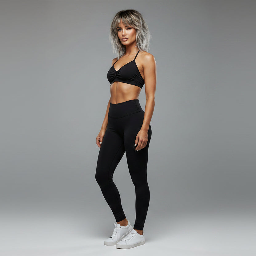 Women’s black longline strappy tank top with seamless gymwear fit - AresFit