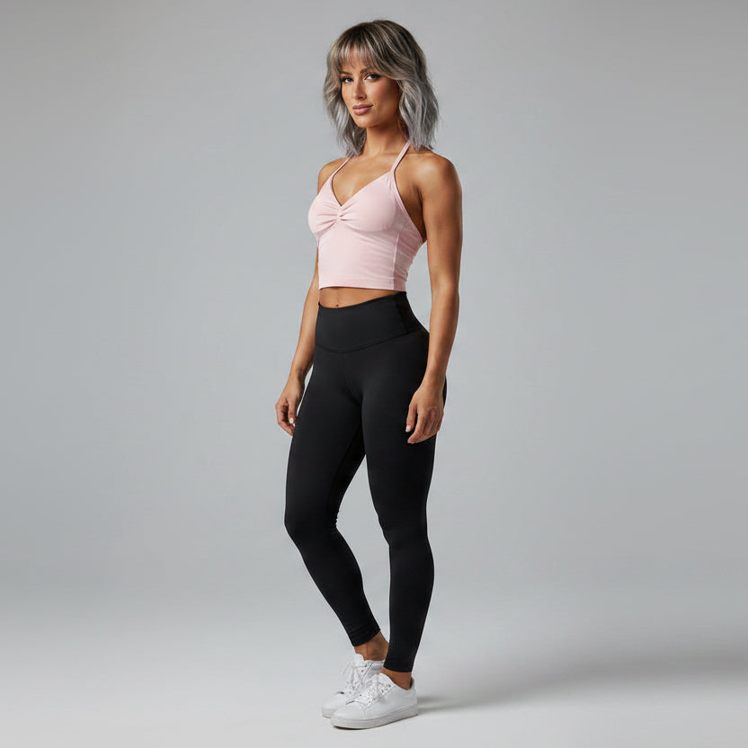 Women’s cream longline strappy tank top with breathable gym fit - AresFit
