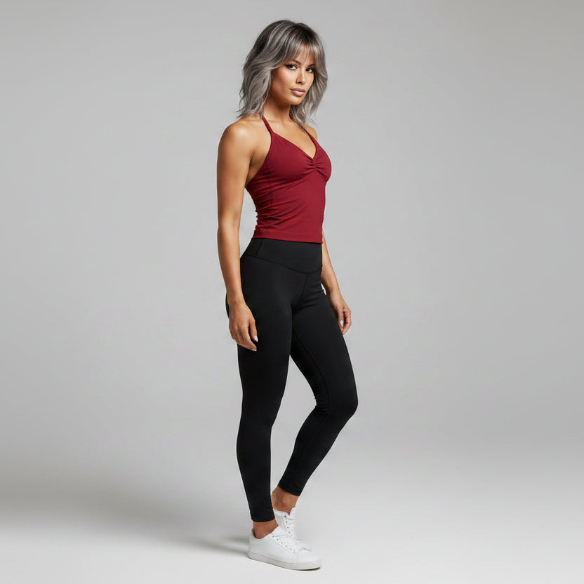 Women’s dark red longline strappy tank top with fitted workout fit - AresFit