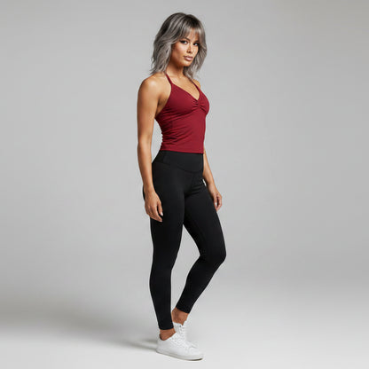 Women’s dark red longline strappy tank top with fitted workout fit - AresFit