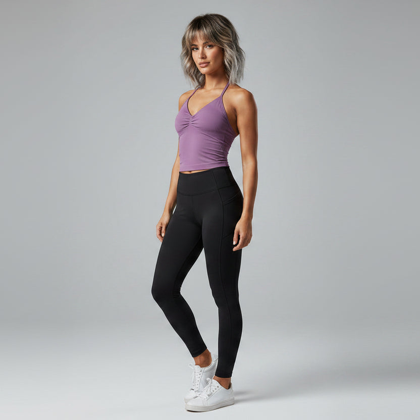 Women’s lavender longline strappy tank top with seamless workout fit - AresFit