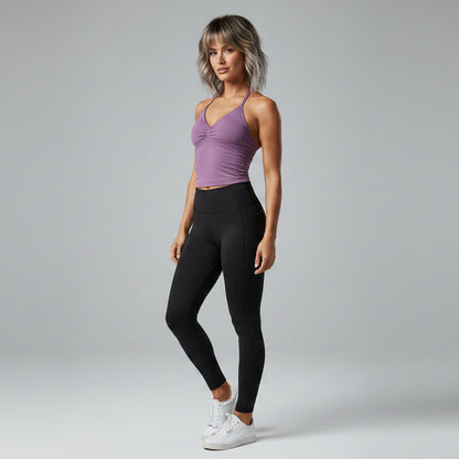 Women’s lavender longline strappy tank top with seamless workout fit - AresFit