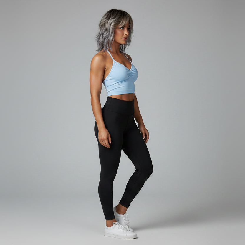 Women’s light blue longline strappy tank top with fitted yoga style - AresFit