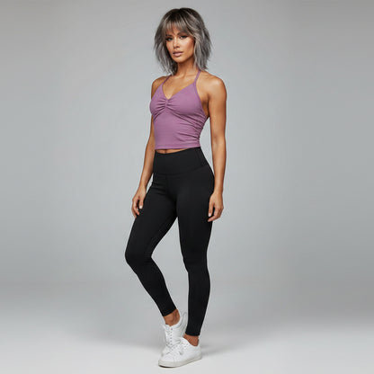 Women’s purple longline strappy tank top with breathable yoga style - AresFit