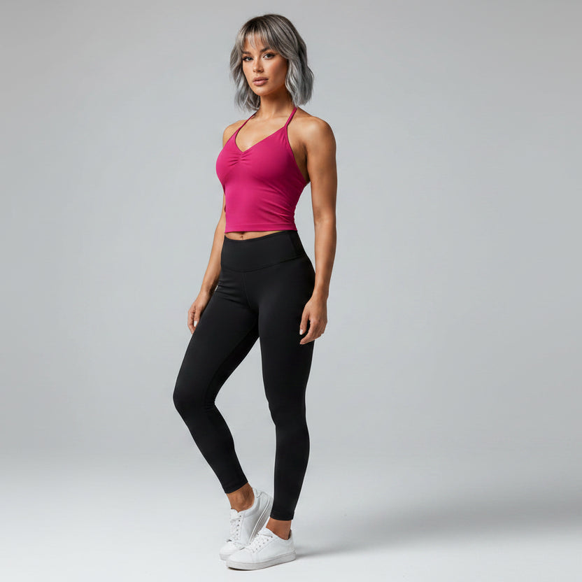 Women’s red longline strappy tank top with fitted workout style - AresFit