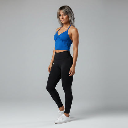 Women’s royal blue longline strappy tank top with activewear stretch fit - AresFit