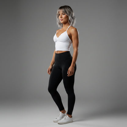 Women’s white longline strappy tank top with fitted workout style - AresFit